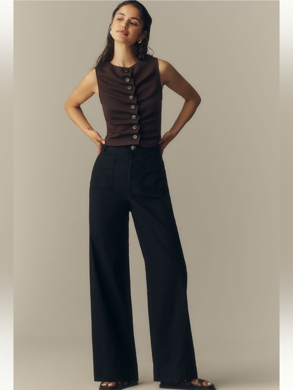 NWT Maeve Colette High-Rise Wide-Leg Full-Length Pants in Magic Fabric Black 25